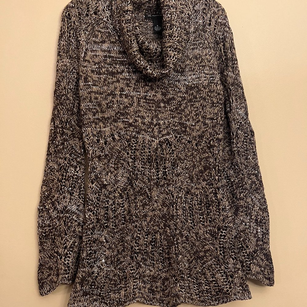 INC International Concepts Women's Sweater brown tones cowl neck sequins, SZ M